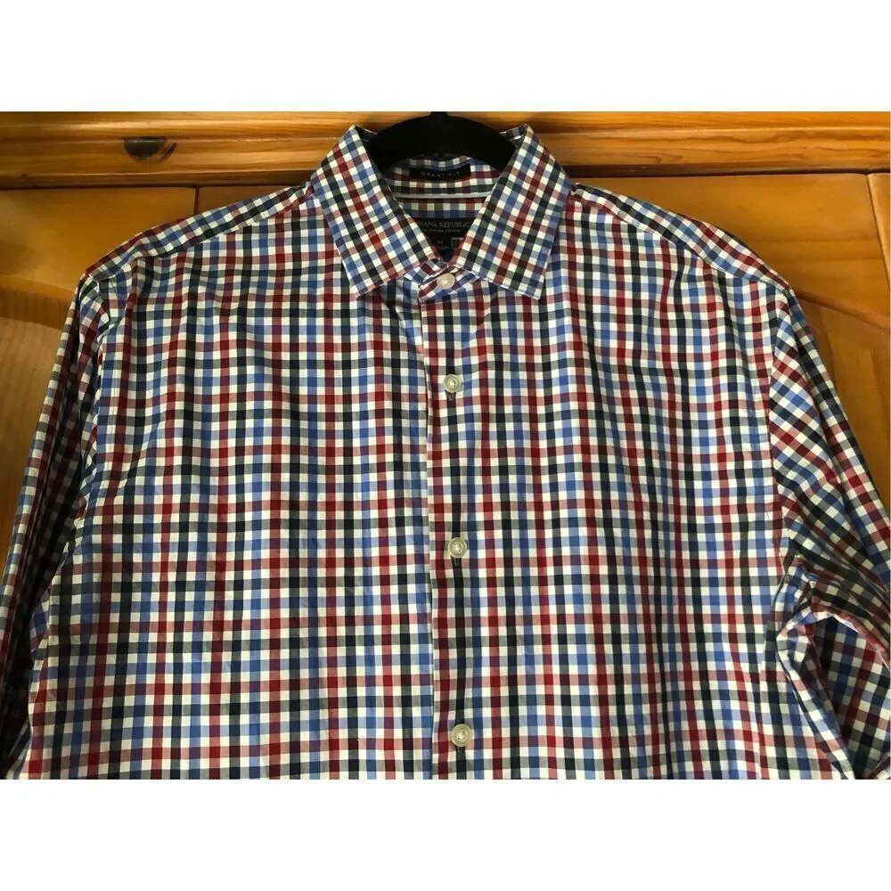 BANANA REPUBLIC 120s SUPIMA COTTON Plaid Multi Button up Shirt SZ M